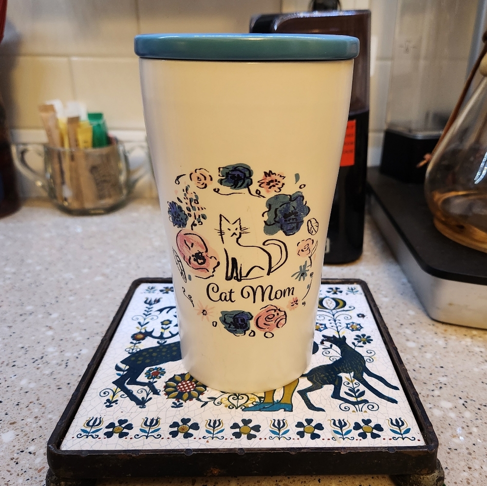 Opalhouse Cat Mom White Ceramic Coffee Tea Travel Mug Cup Stoneware